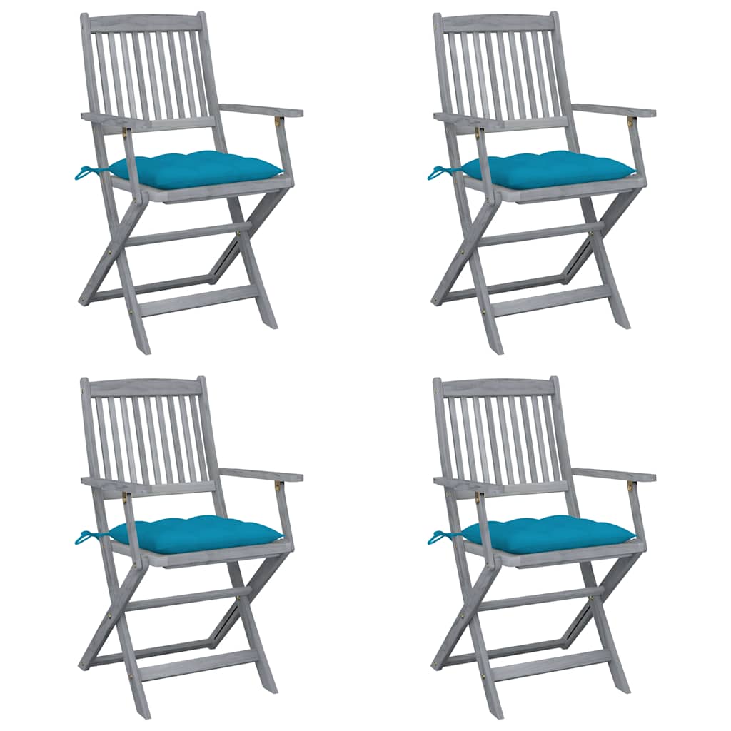 Klappbare Gartenstühle 4 Stk. Mit Kissen Massivholz Akazie