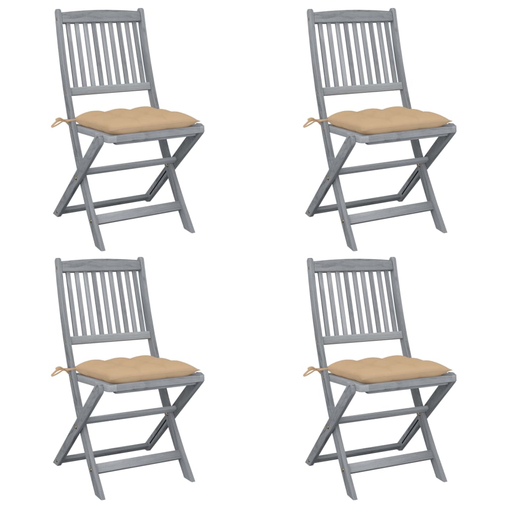 Klappbare Gartenstühle 4 Stk. Mit Kissen Massivholz Akazie