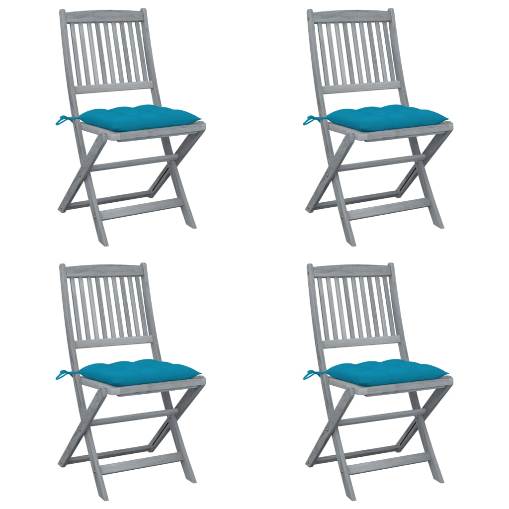 Klappbare Gartenstühle 4 Stk. Mit Kissen Massivholz Akazie