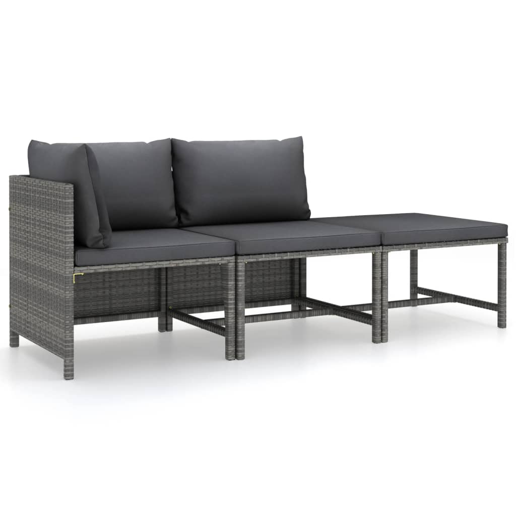 3-Tlg. Garten-Lounge-Set Mit Kissen Poly Rattan