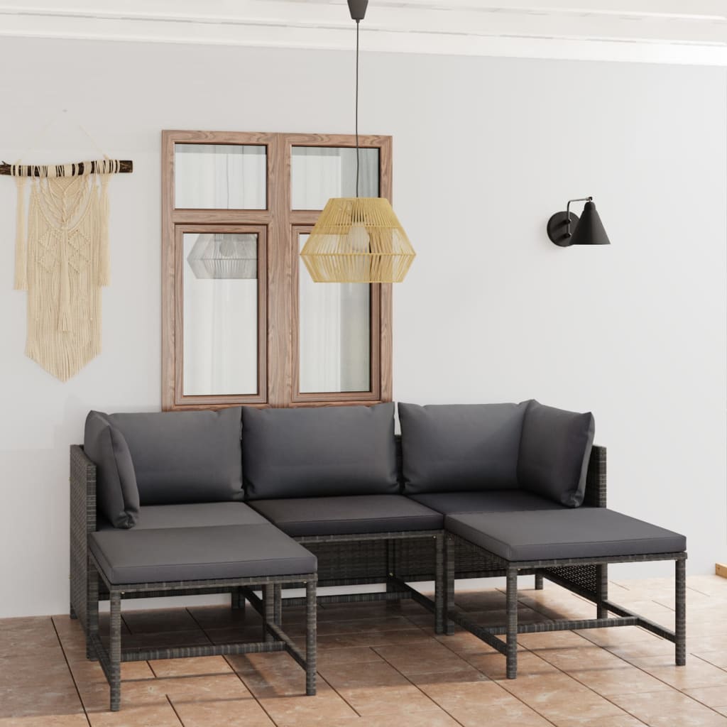 3-Tlg. Garten-Lounge-Set Mit Kissen Poly Rattan