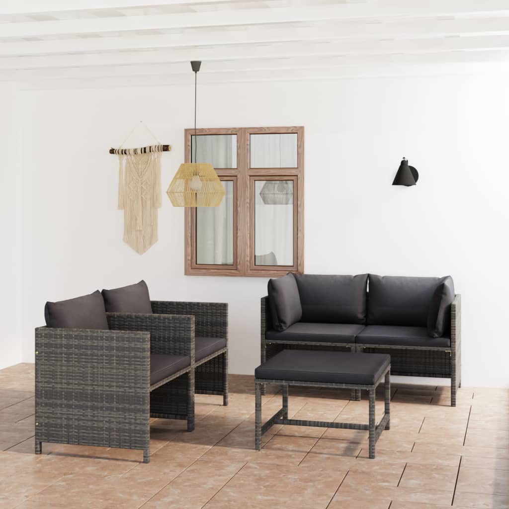 3-Tlg. Garten-Lounge-Set Mit Kissen Poly Rattan