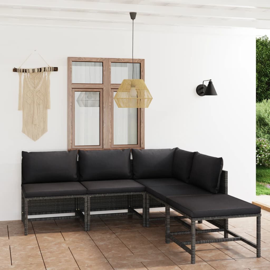 3-Tlg. Garten-Lounge-Set Mit Kissen Poly Rattan