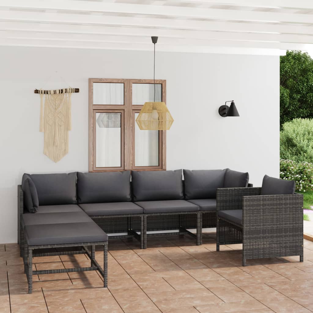 3-Tlg. Garten-Lounge-Set Mit Kissen Poly Rattan