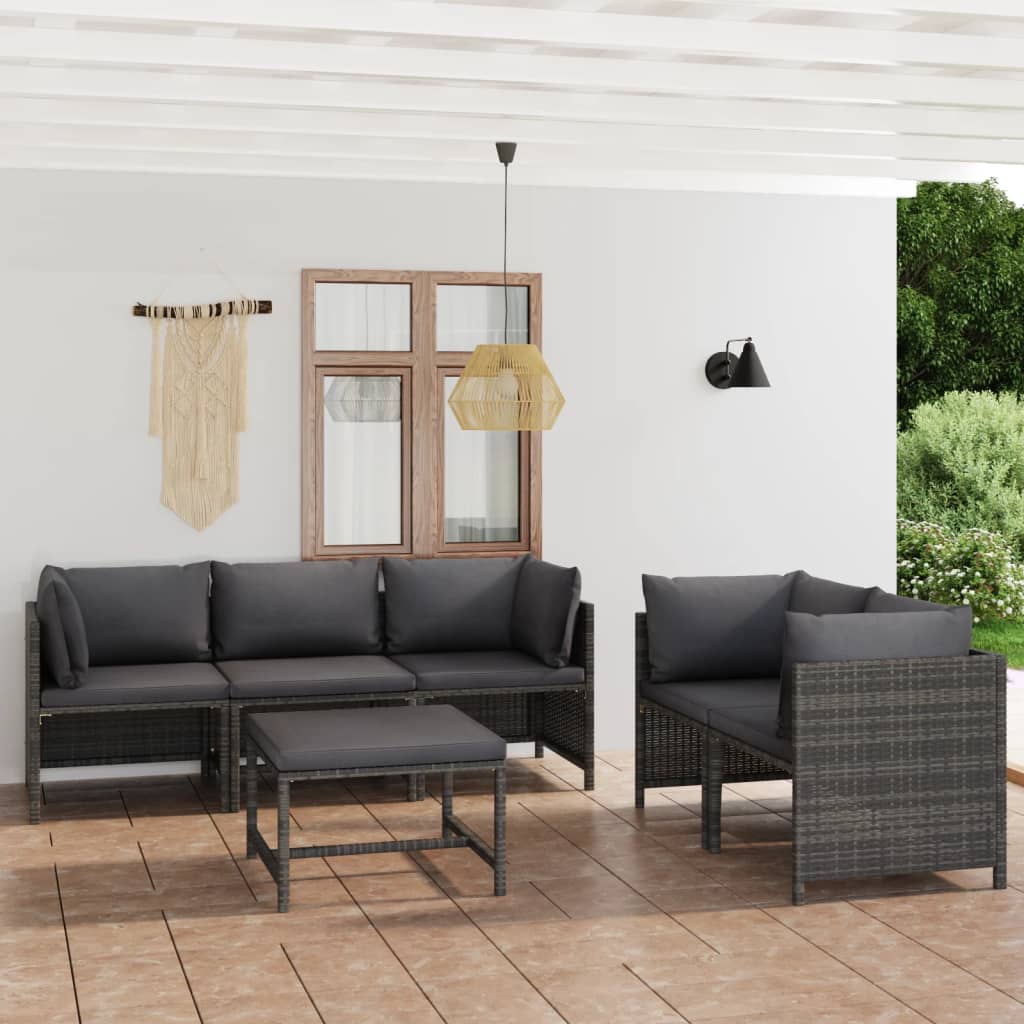 3-Tlg. Garten-Lounge-Set Mit Kissen Poly Rattan