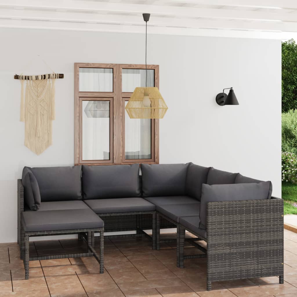 3-Tlg. Garten-Lounge-Set Mit Kissen Poly Rattan