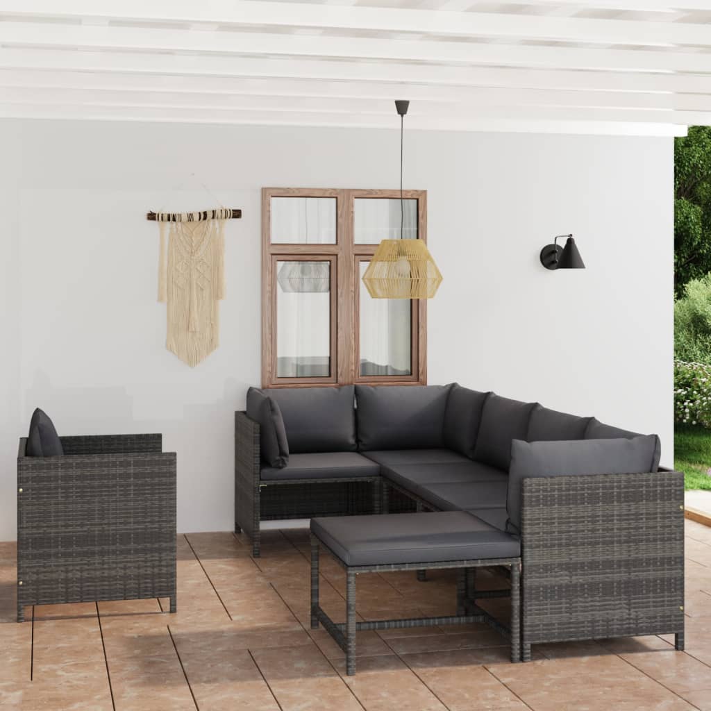 3-Tlg. Garten-Lounge-Set Mit Kissen Poly Rattan
