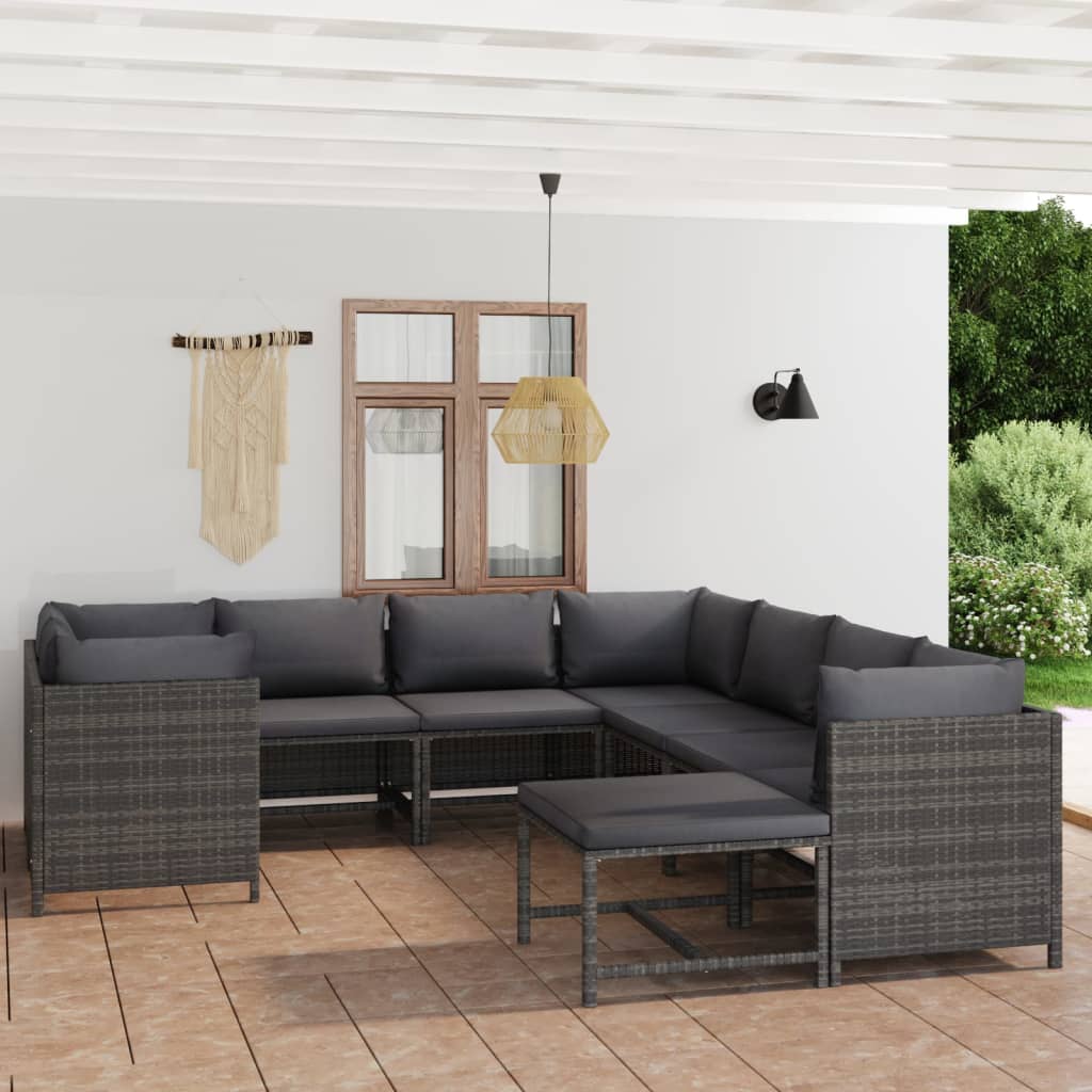 3-Tlg. Garten-Lounge-Set Mit Kissen Poly Rattan