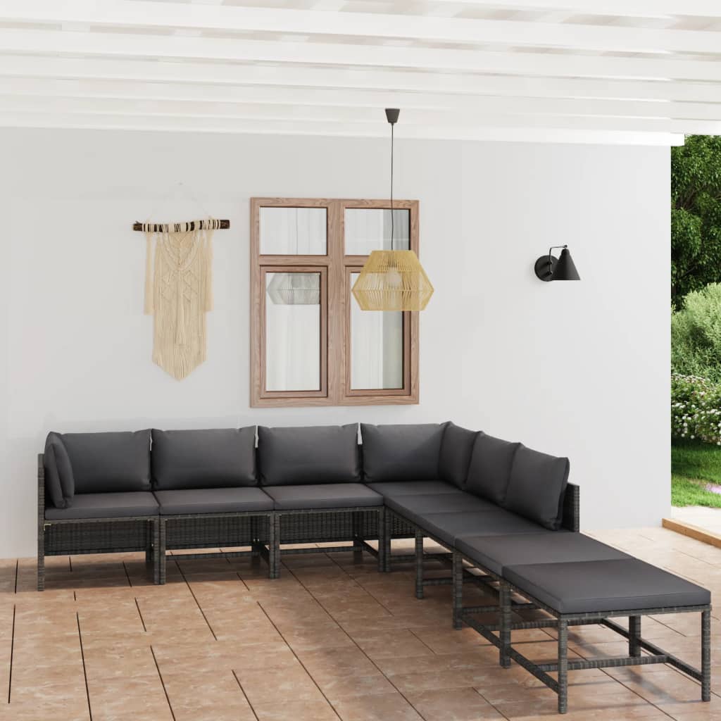 3-Tlg. Garten-Lounge-Set Mit Kissen Poly Rattan