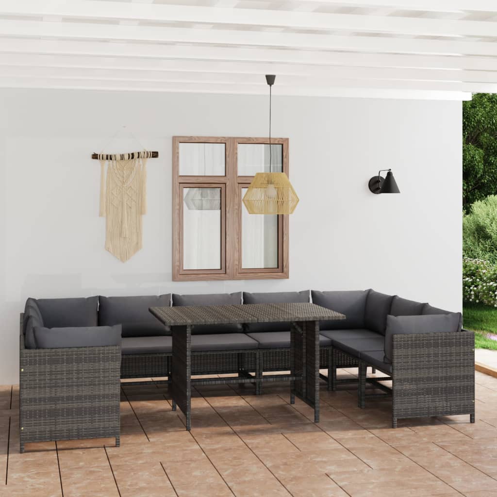 3-Tlg. Garten-Lounge-Set Mit Kissen Poly Rattan