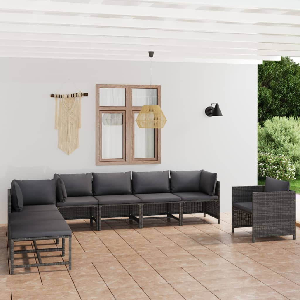 3-Tlg. Garten-Lounge-Set Mit Kissen Poly Rattan