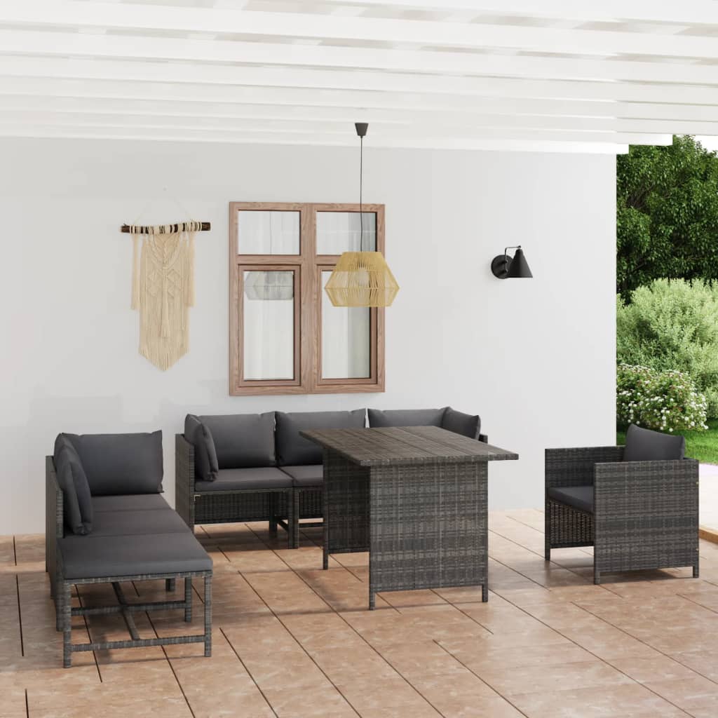 3-Tlg. Garten-Lounge-Set Mit Kissen Poly Rattan