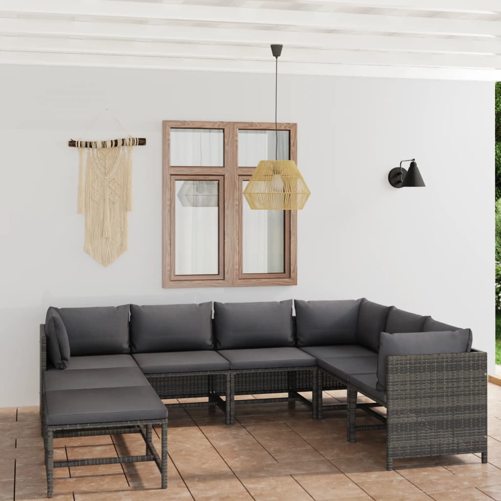 3-Tlg. Garten-Lounge-Set Mit Kissen Poly Rattan