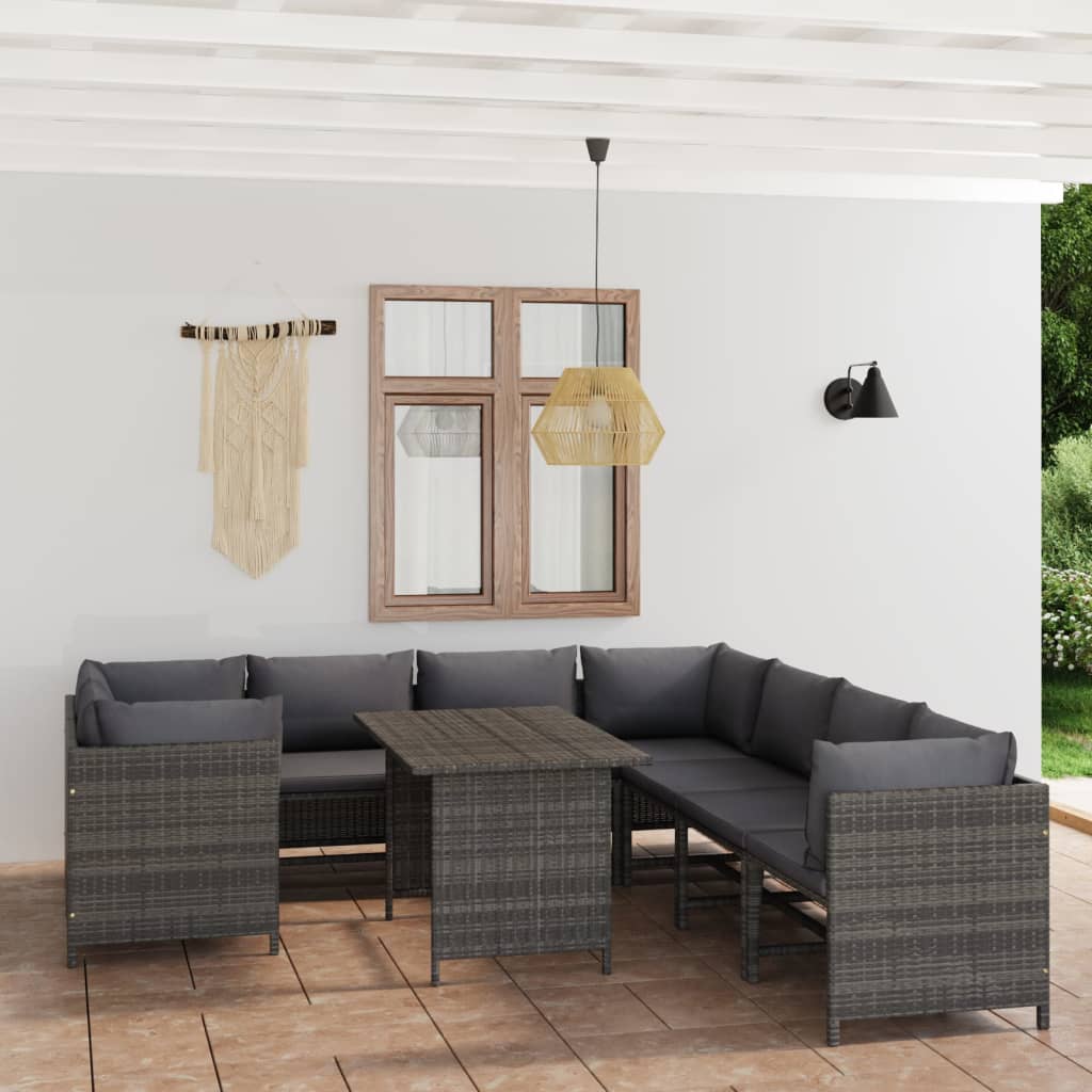3-Tlg. Garten-Lounge-Set Mit Kissen Poly Rattan