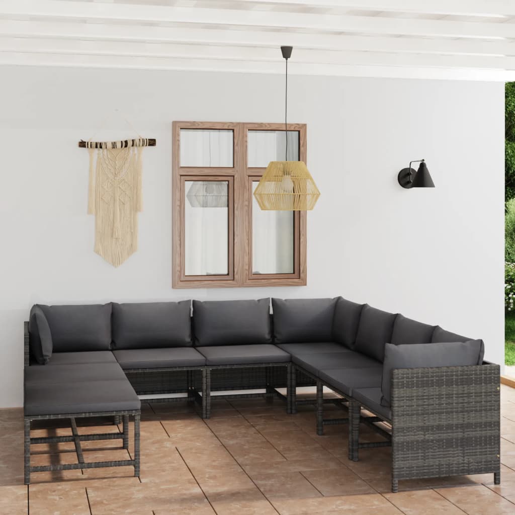 3-Tlg. Garten-Lounge-Set Mit Kissen Poly Rattan