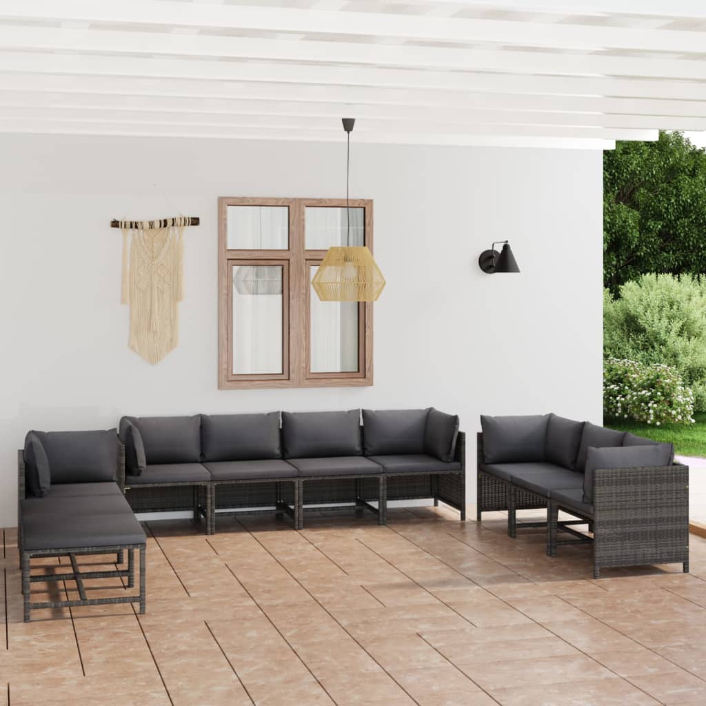 3-Tlg. Garten-Lounge-Set Mit Kissen Poly Rattan