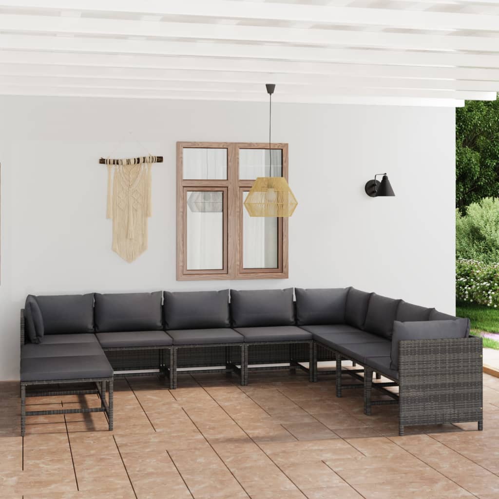 3-Tlg. Garten-Lounge-Set Mit Kissen Poly Rattan