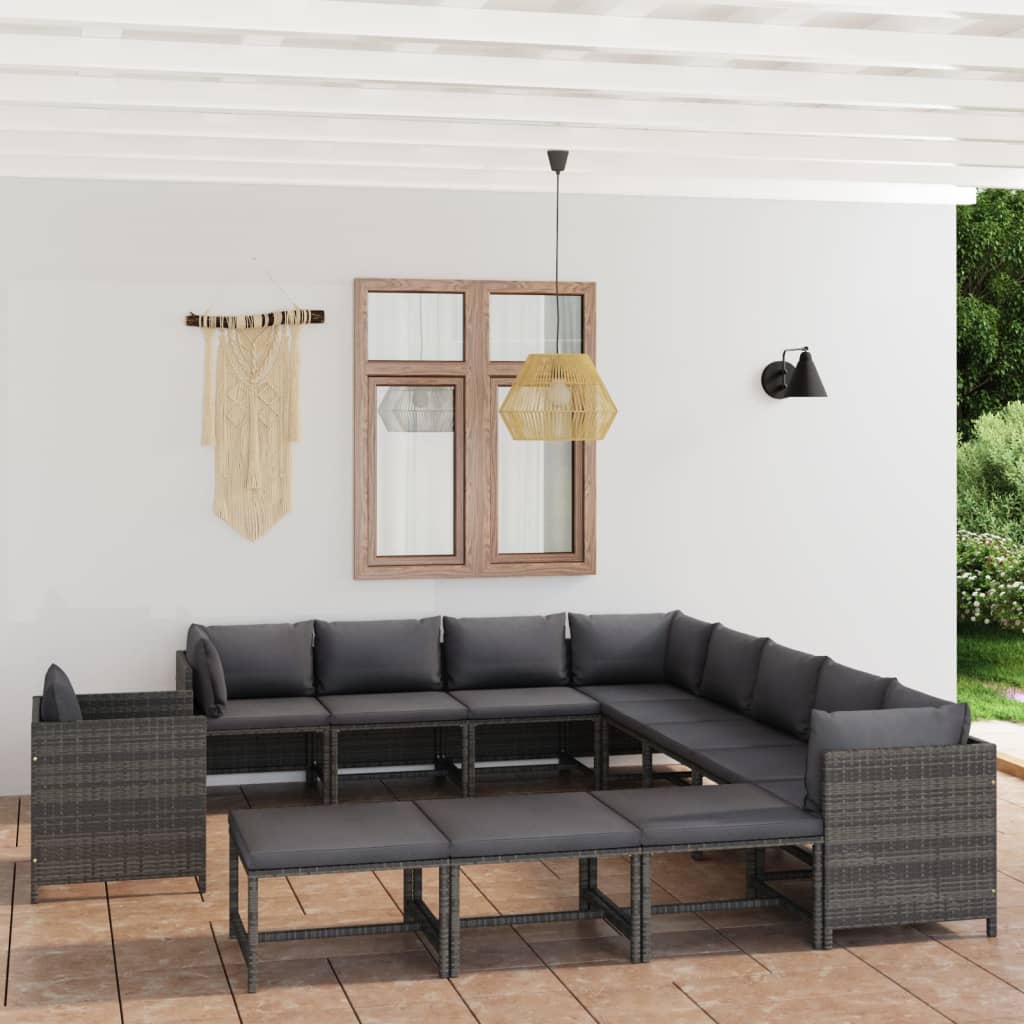 3-Tlg. Garten-Lounge-Set Mit Kissen Poly Rattan