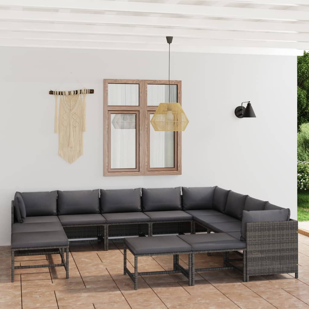 3-Tlg. Garten-Lounge-Set Mit Kissen Poly Rattan