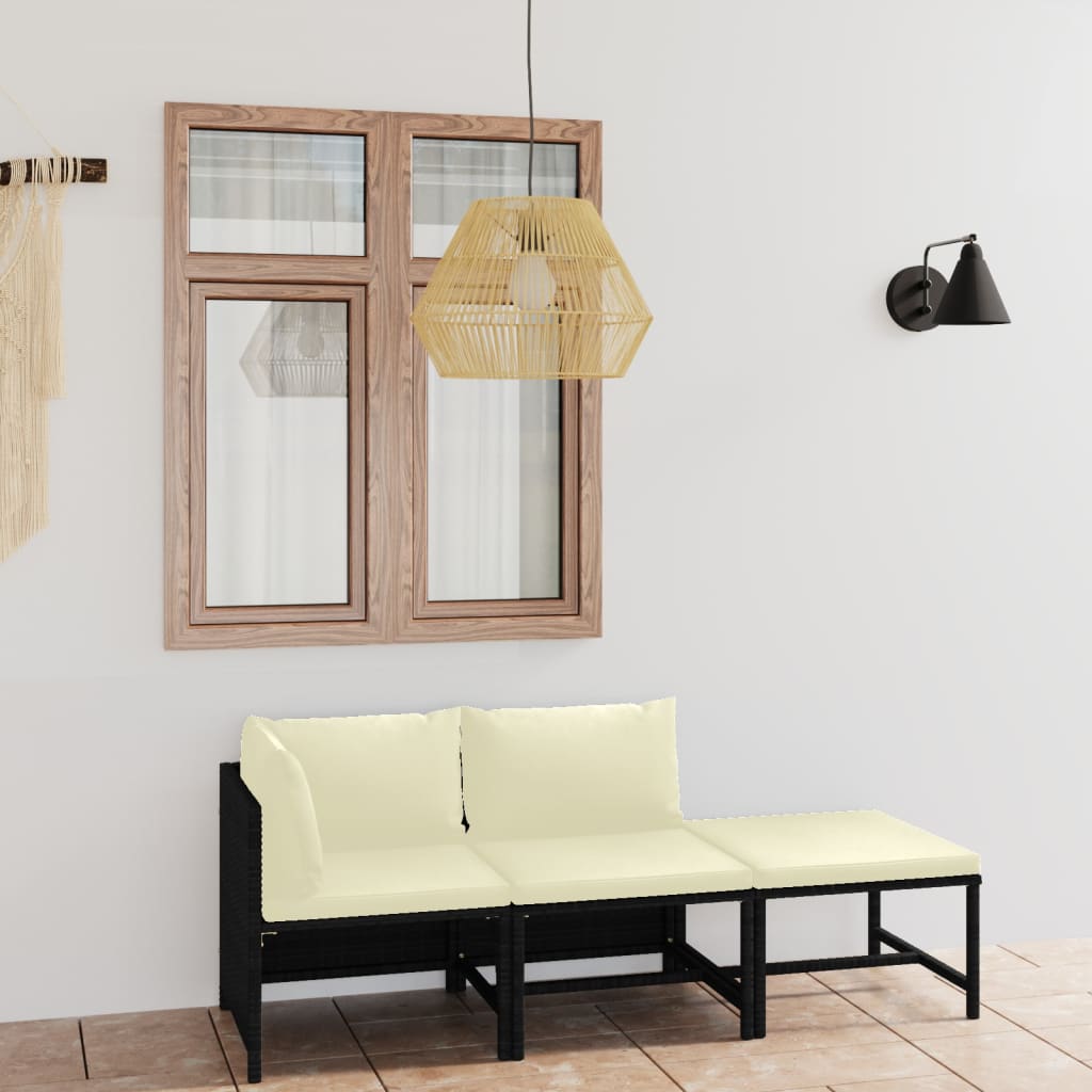 3-Tlg. Garten-Lounge-Set Mit Kissen Poly Rattan