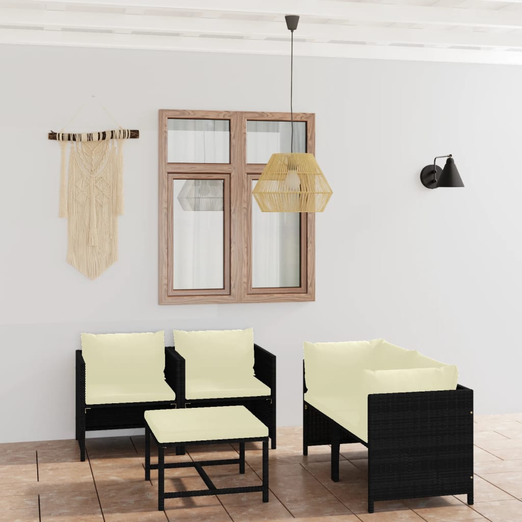 3-Tlg. Garten-Lounge-Set Mit Kissen Poly Rattan