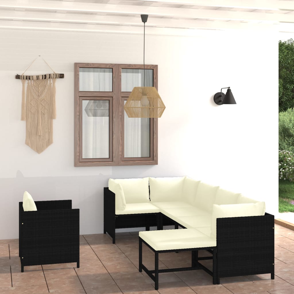 3-Tlg. Garten-Lounge-Set Mit Kissen Poly Rattan