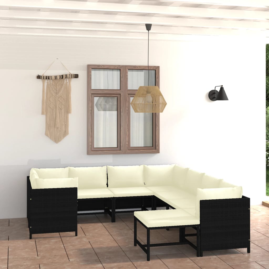 3-Tlg. Garten-Lounge-Set Mit Kissen Poly Rattan