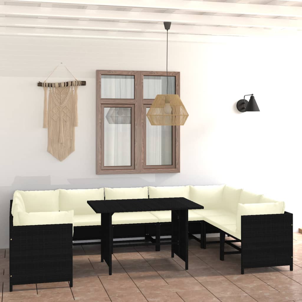 3-Tlg. Garten-Lounge-Set Mit Kissen Poly Rattan
