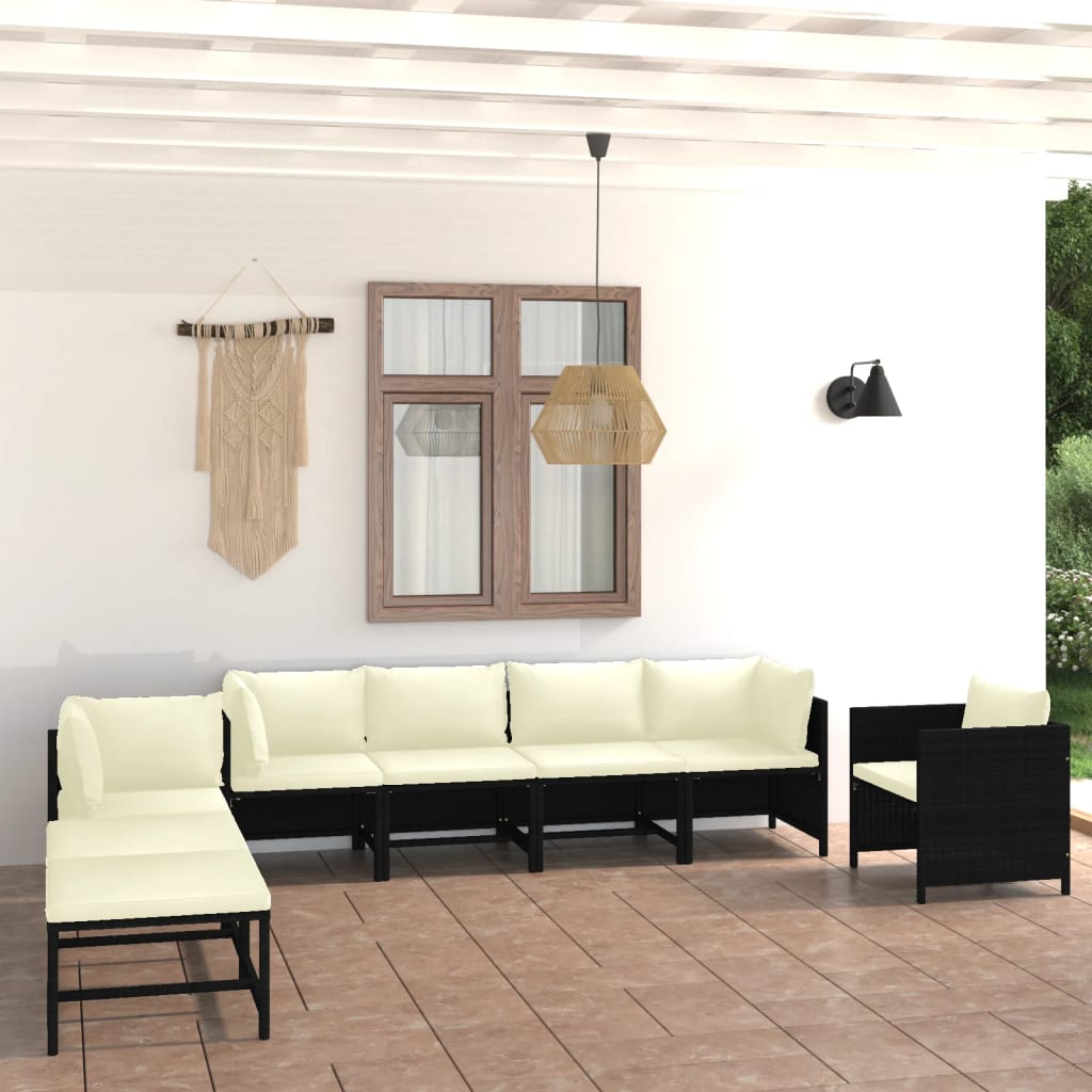3-Tlg. Garten-Lounge-Set Mit Kissen Poly Rattan
