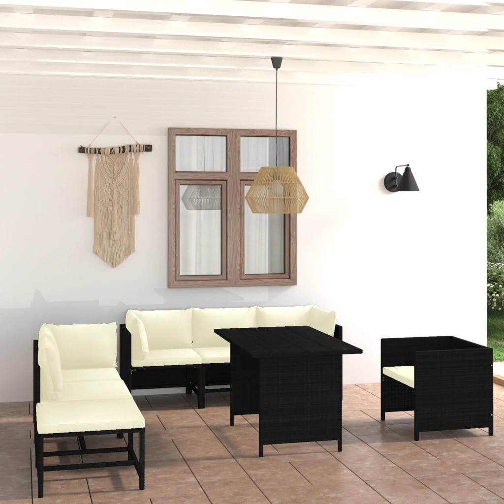 3-Tlg. Garten-Lounge-Set Mit Kissen Poly Rattan