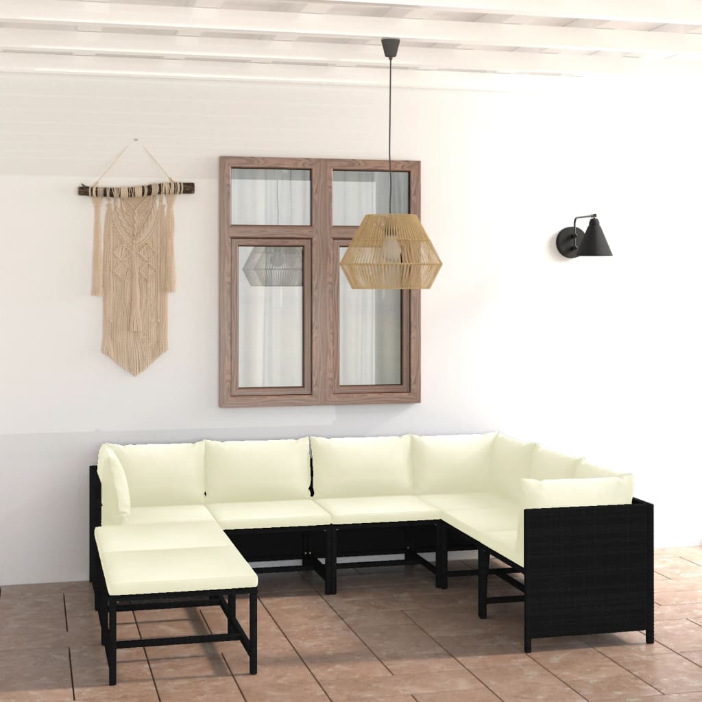 3-Tlg. Garten-Lounge-Set Mit Kissen Poly Rattan