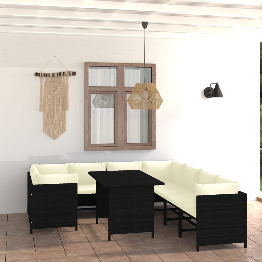 3-Tlg. Garten-Lounge-Set Mit Kissen Poly Rattan