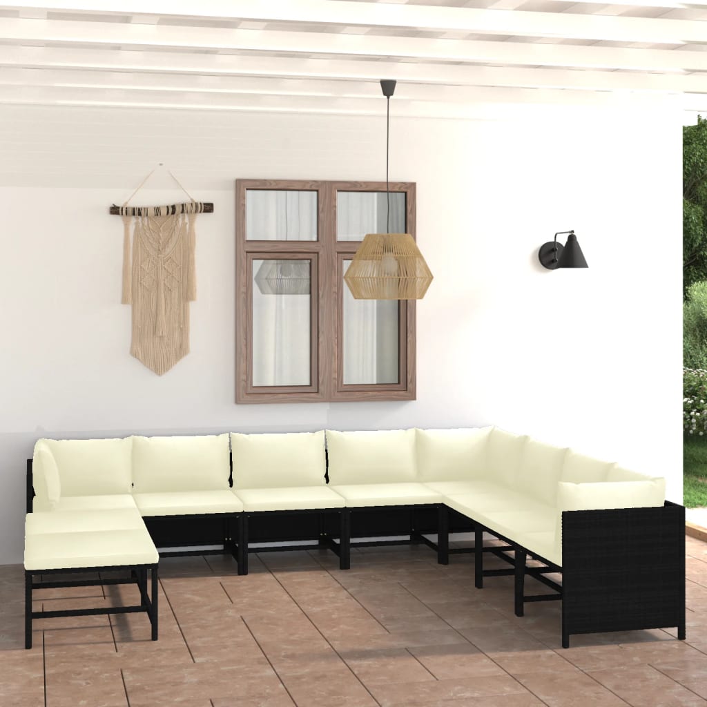3-Tlg. Garten-Lounge-Set Mit Kissen Poly Rattan