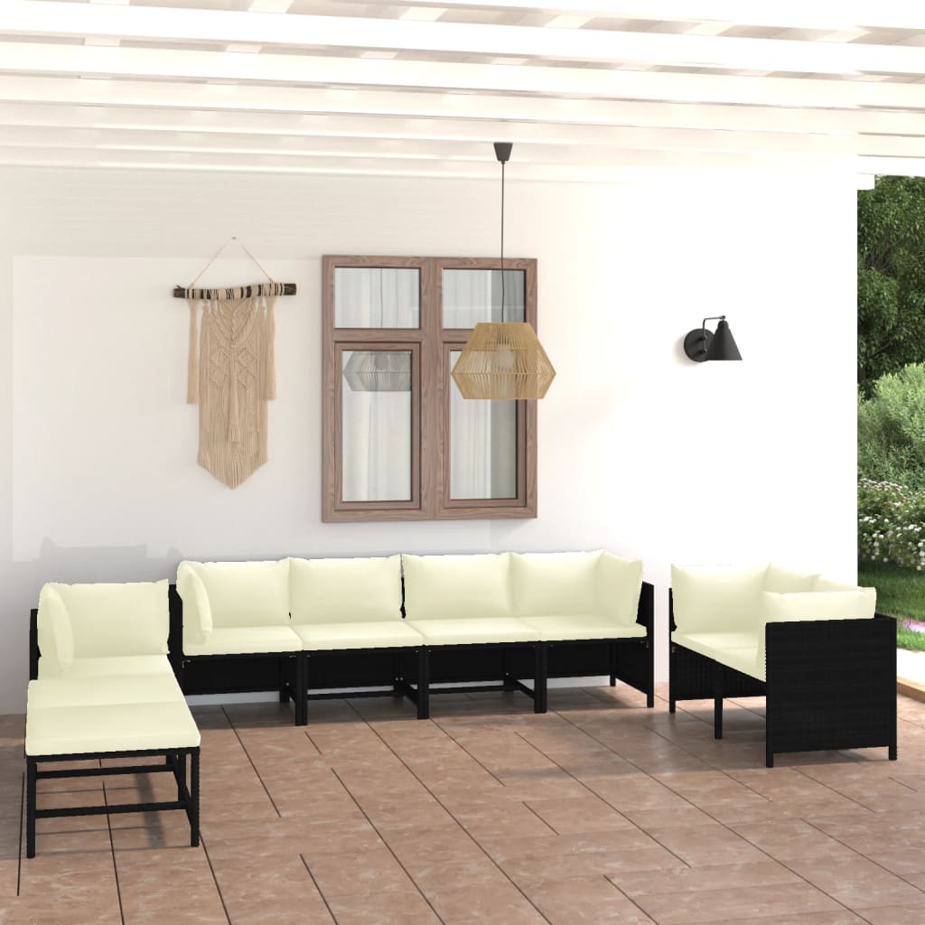 3-Tlg. Garten-Lounge-Set Mit Kissen Poly Rattan