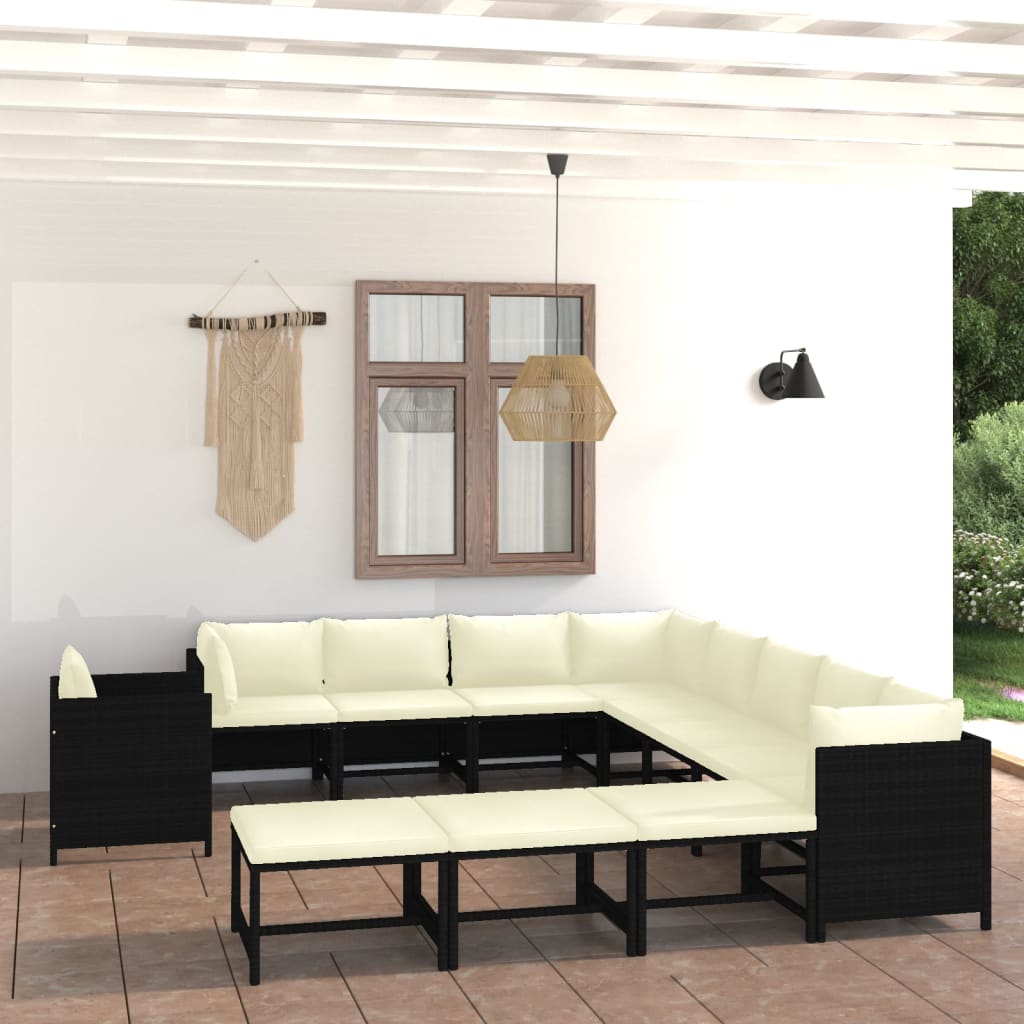 3-Tlg. Garten-Lounge-Set Mit Kissen Poly Rattan