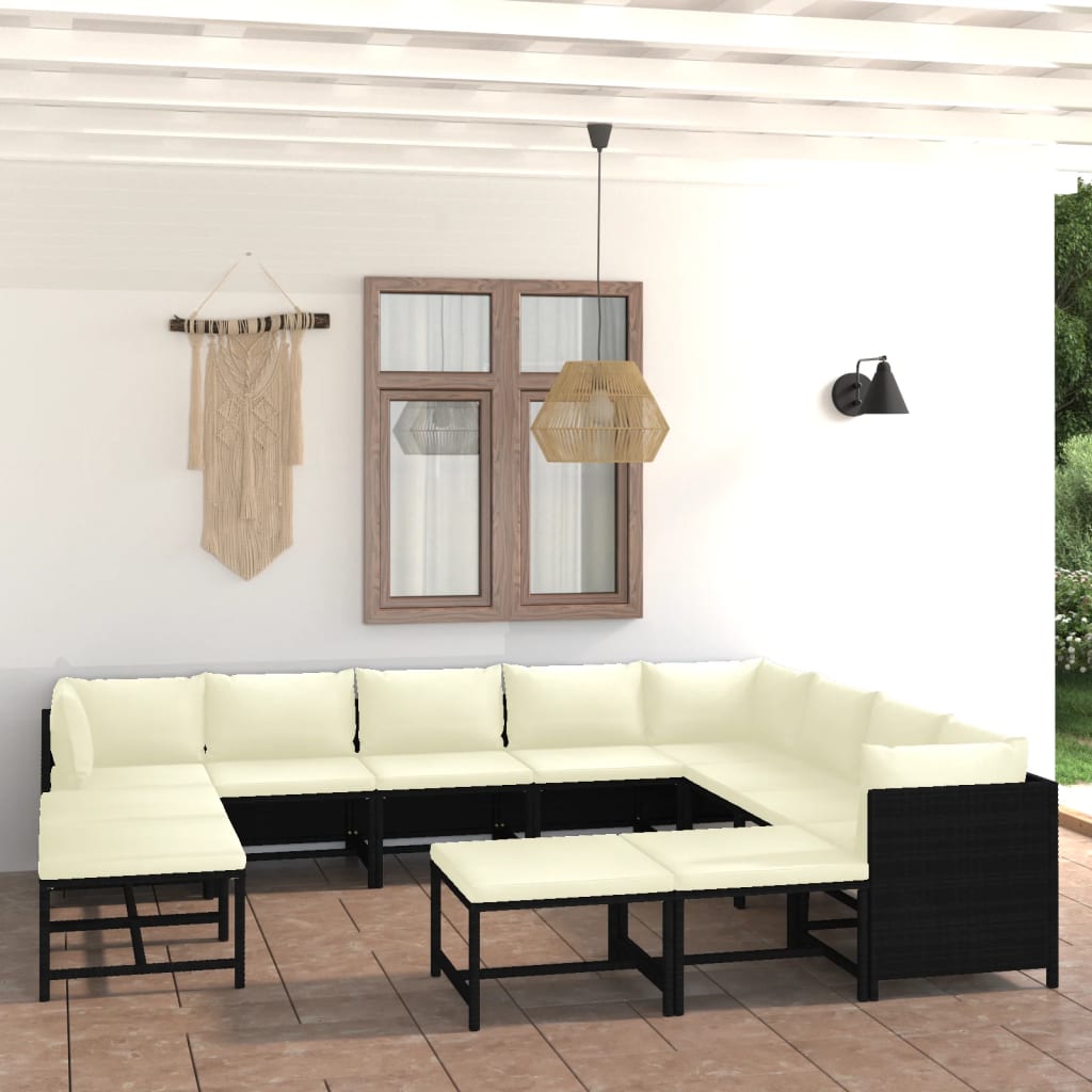3-Tlg. Garten-Lounge-Set Mit Kissen Poly Rattan