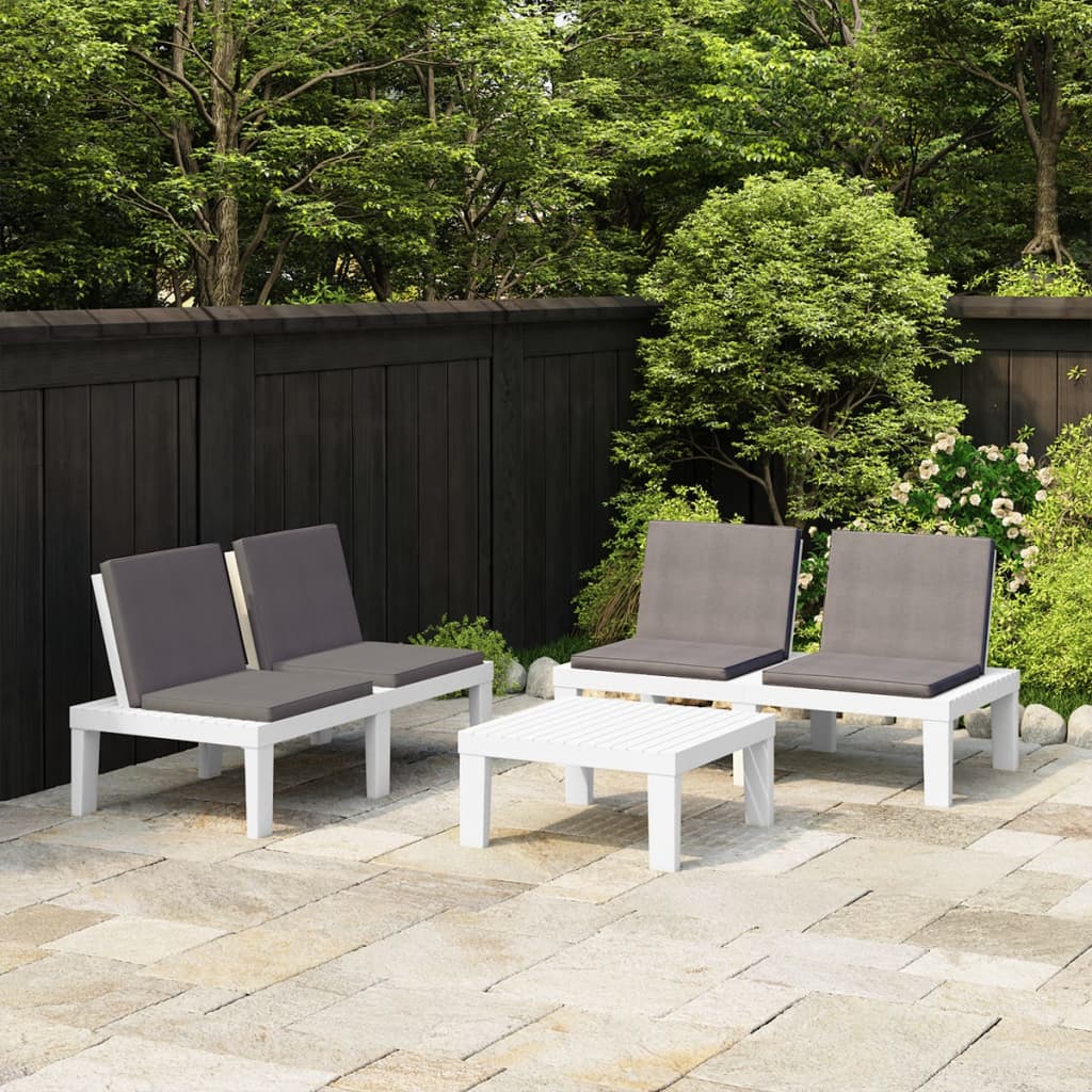 3-Tlg. Garten-Lounge-Set Mit Kissen Kunststoff