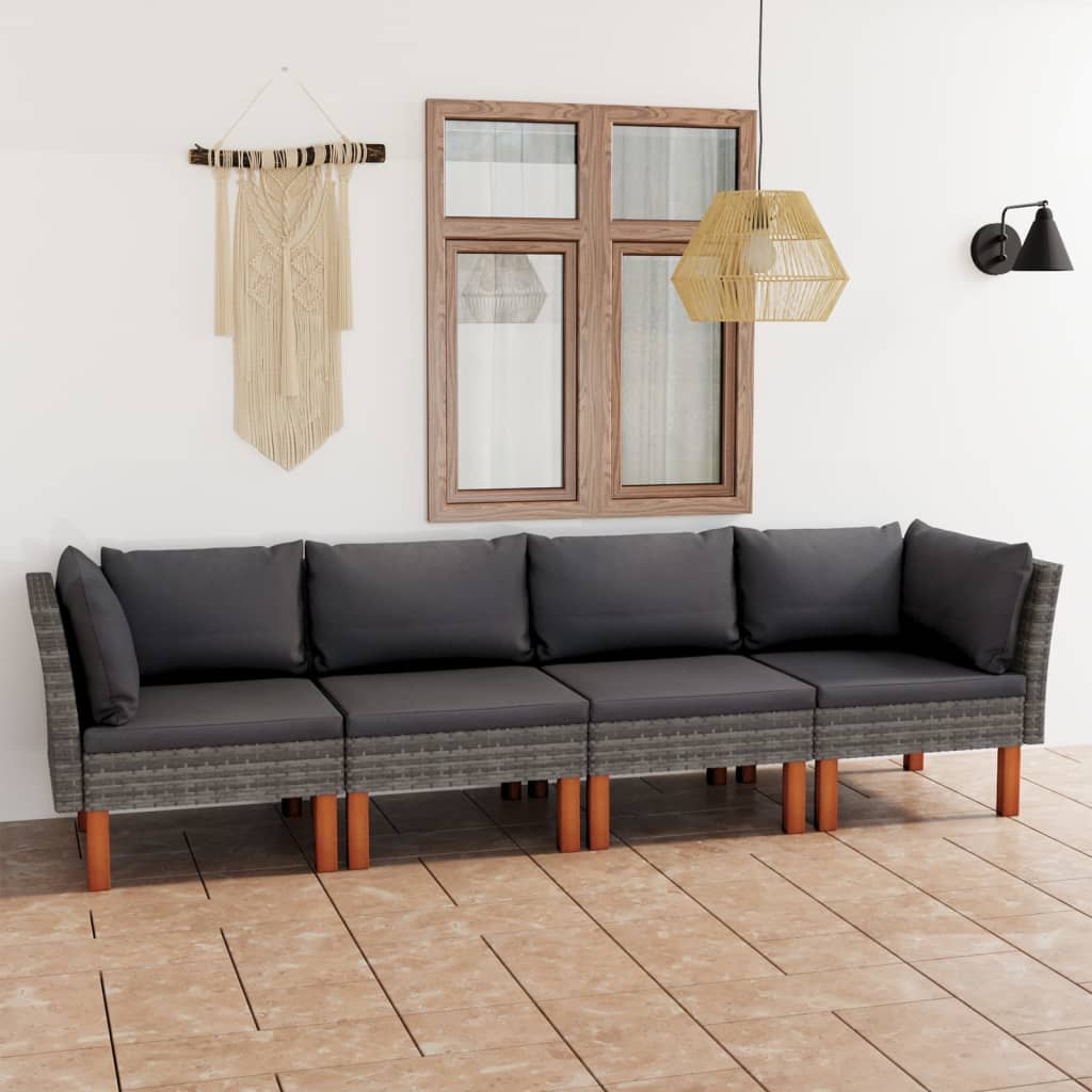 -Gartensofa Mit Kissen Poly Rattan Grau
