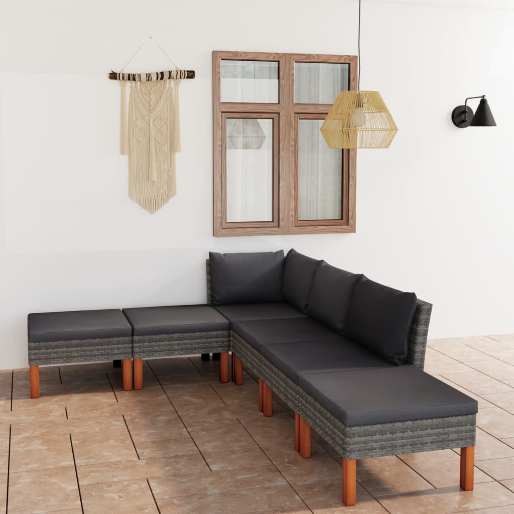 -Gartensofa Mit Kissen Poly Rattan Grau