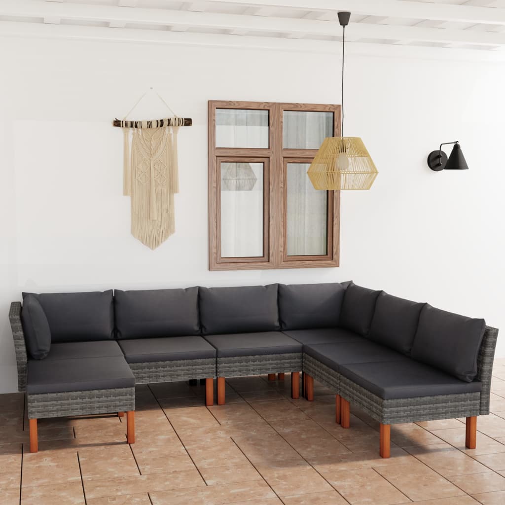 -Gartensofa Mit Kissen Poly Rattan Grau