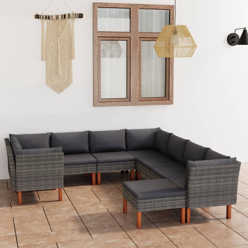-Gartensofa Mit Kissen Poly Rattan Grau
