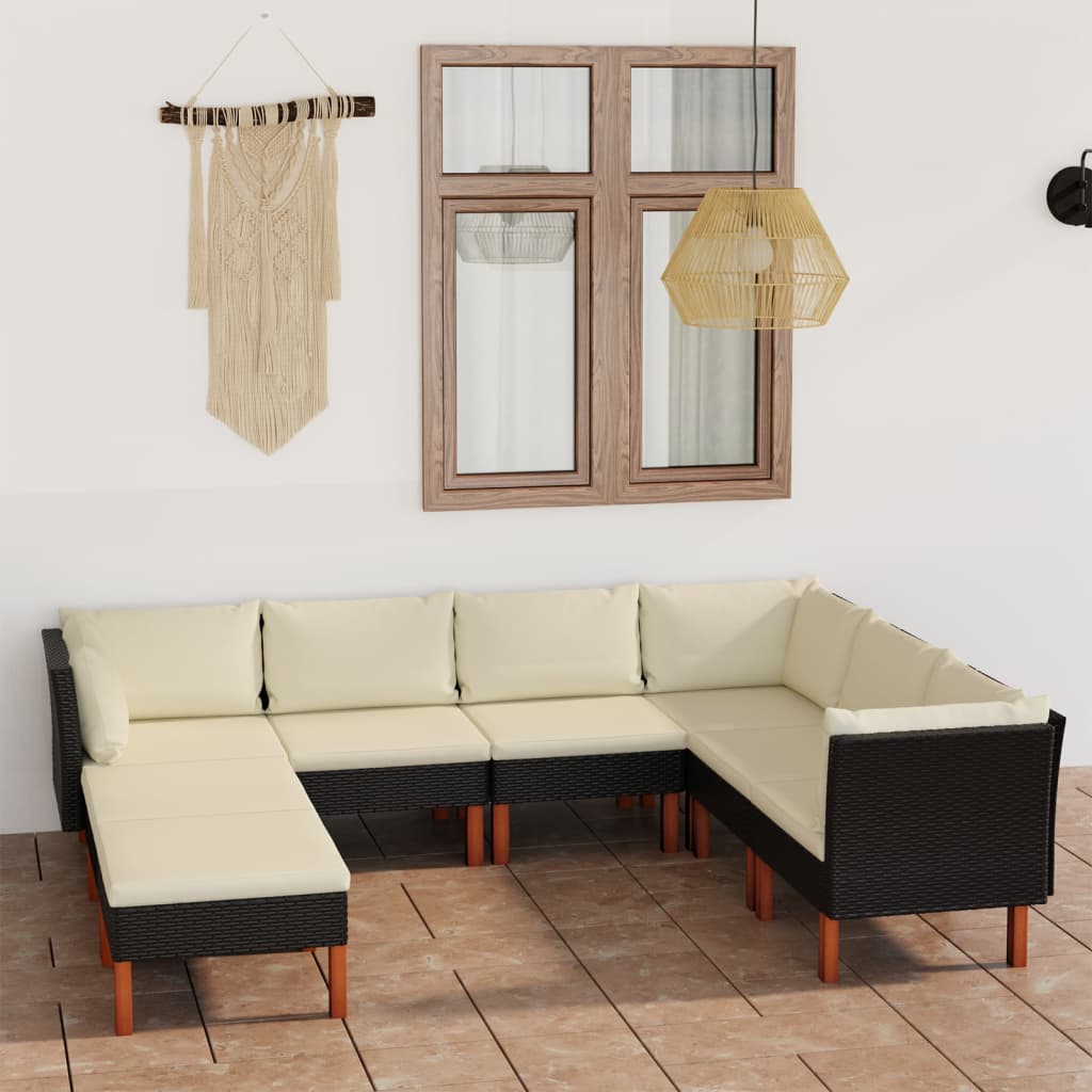 -Gartensofa Mit Kissen Poly Rattan Schwarz