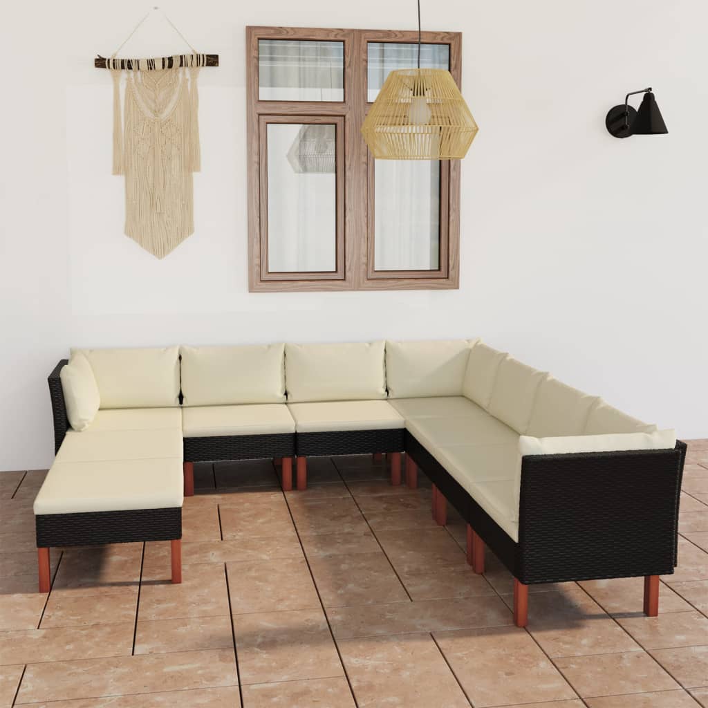 -Gartensofa Mit Kissen Poly Rattan Schwarz
