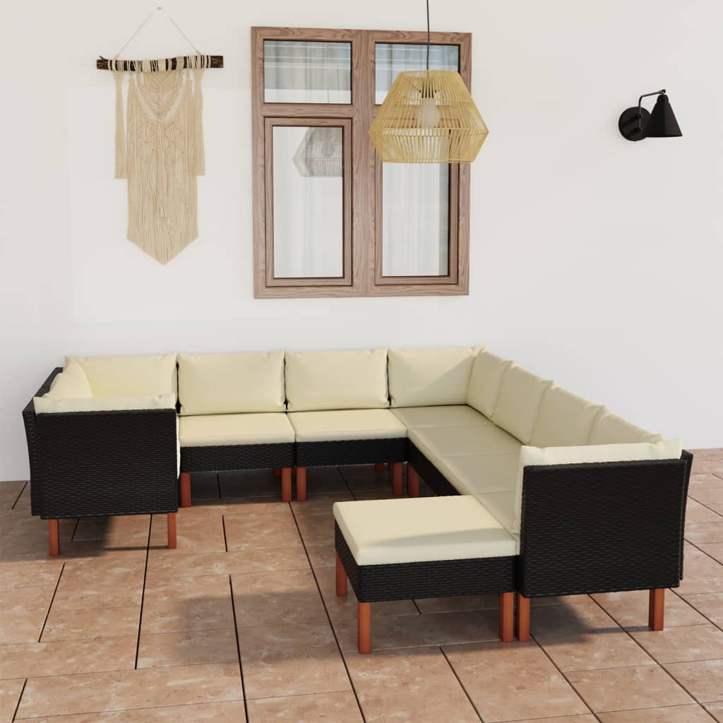 -Gartensofa Mit Kissen Poly Rattan Schwarz