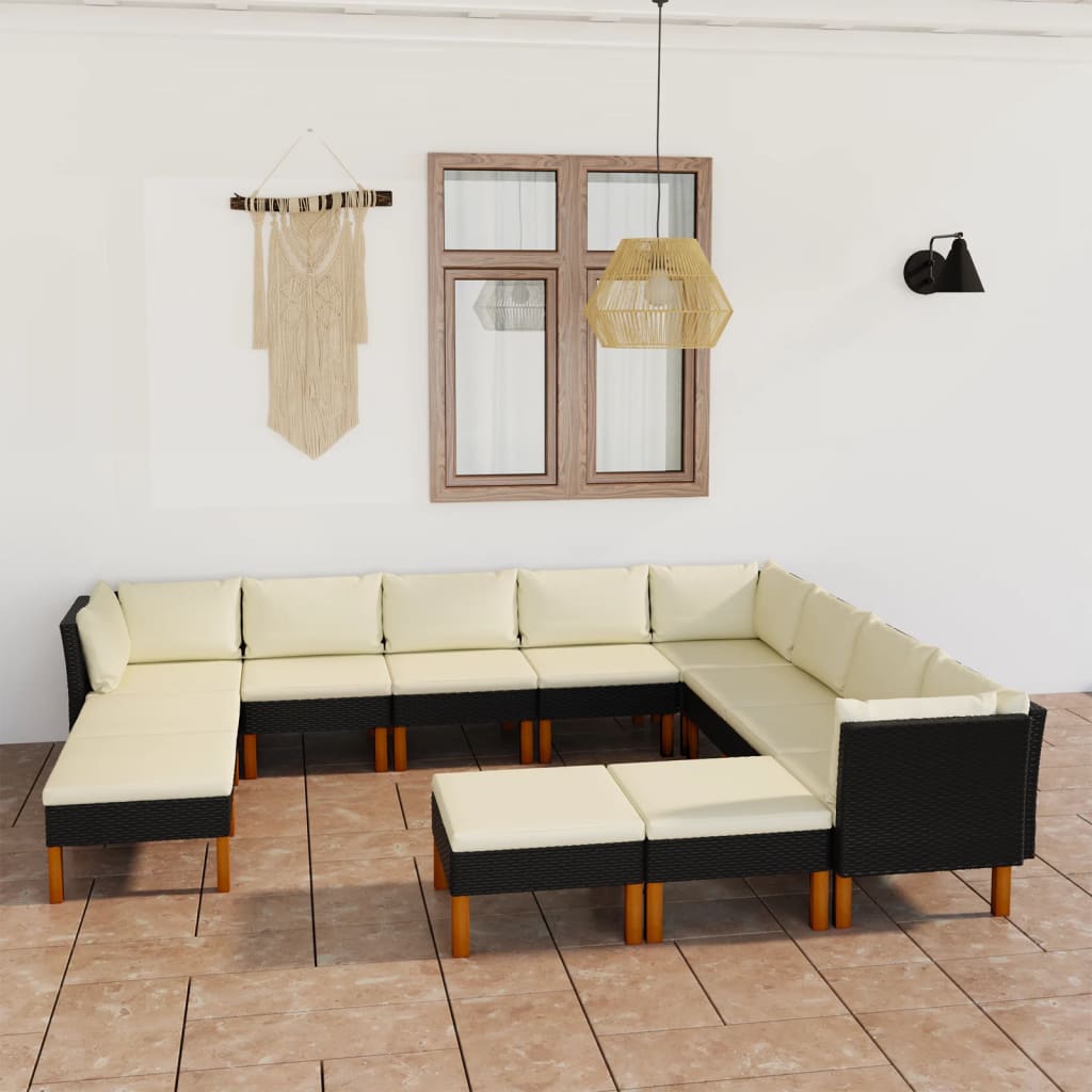 -Gartensofa Mit Kissen Poly Rattan Schwarz