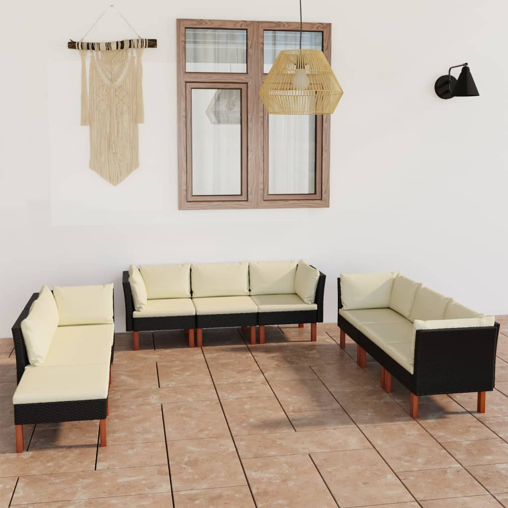 -Gartensofa Mit Kissen Poly Rattan Schwarz