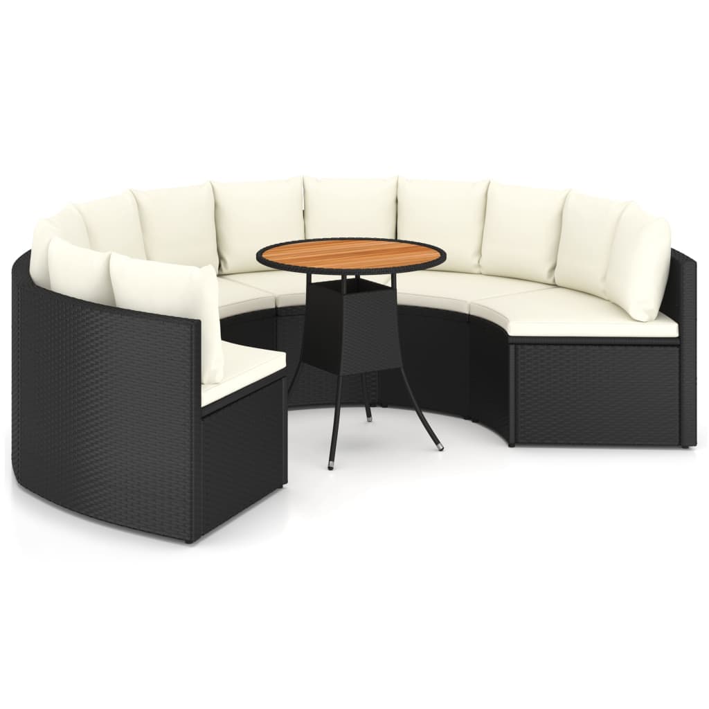 7-Tlg. Garten-Sofagarnitur Mit Auflagen Poly Rattan Schwarz