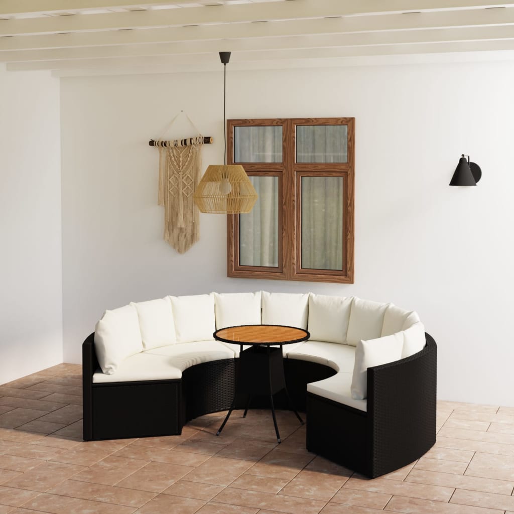 7-Tlg. Garten-Sofagarnitur Mit Auflagen Poly Rattan Schwarz