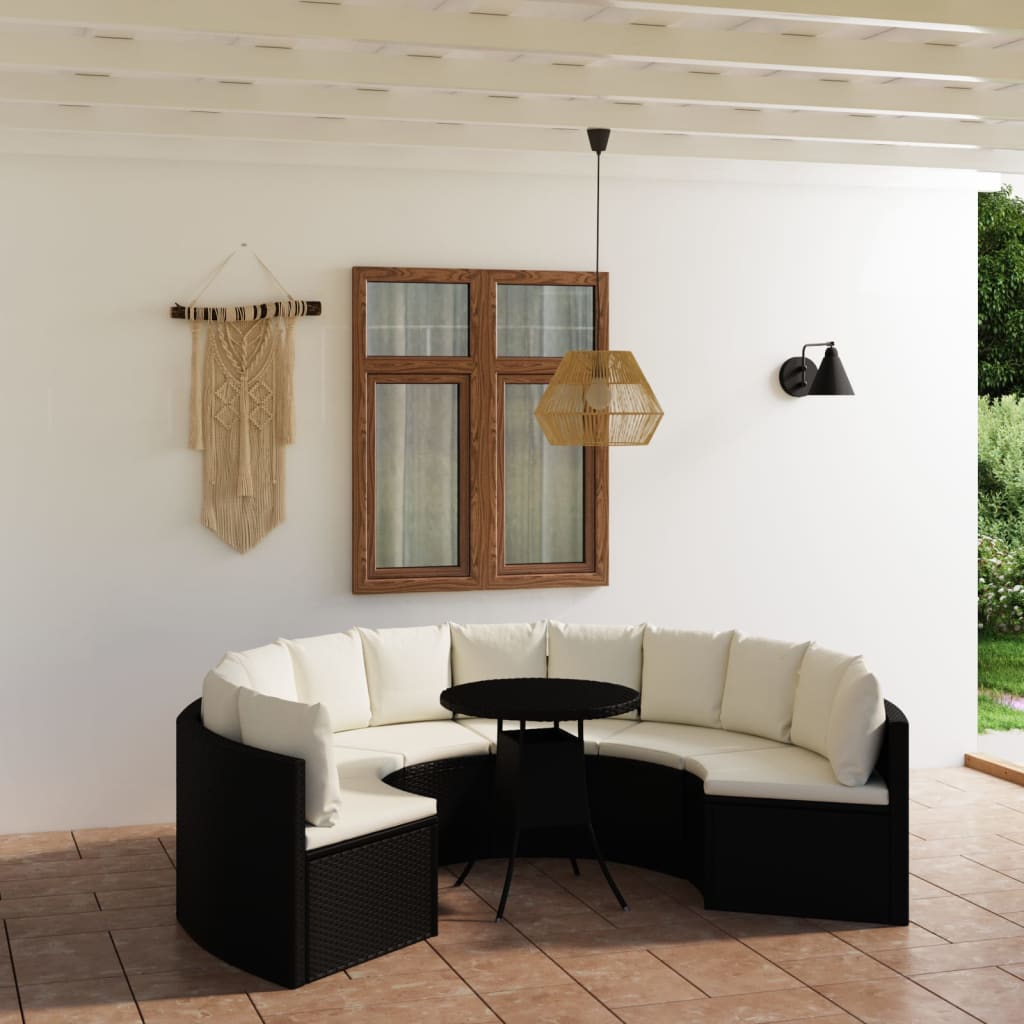 7-Tlg. Garten-Sofagarnitur Mit Auflagen Poly Rattan Schwarz