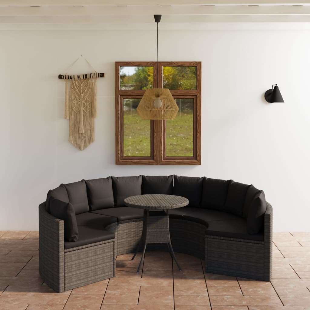 7-Tlg. Garten-Sofagarnitur Mit Auflagen Poly Rattan Schwarz